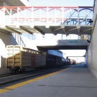 A BNSF manidfest waits in "The Trech" in Reno NV while waiting for a UP stack to passes westbound.