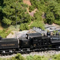 Coal & Coke RR Shay #7 passing through the hills between French creek and Adrian, WV