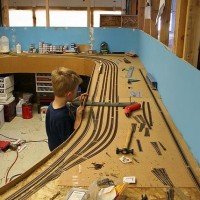 Some of the track for Eugene yard.  I'm not modeling it track for track, But this will serve as my visible staging.
 There will be three or four more tracks on the right side.