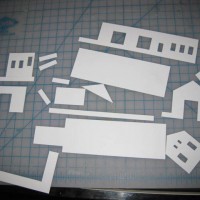 Here are all the pieces cut from styrene, ready to be glued.