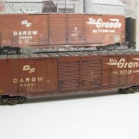 Atlas 60ft Boxcar I weathered to try & match the photo in my D&RGW Rollingstock book 
I have some BLMA trucks on order which will lower the ride height & will body mount some MT #905's