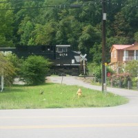 NS 9174 leads two other big GE's past my house. This picture was taken in my front yard.