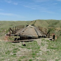 Collasping remains of Red Coulee trestle's approach