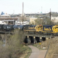 Couple of Santa Fe locos working in Denver