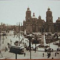 Trolleys in front of the Cathedral in Mexico City