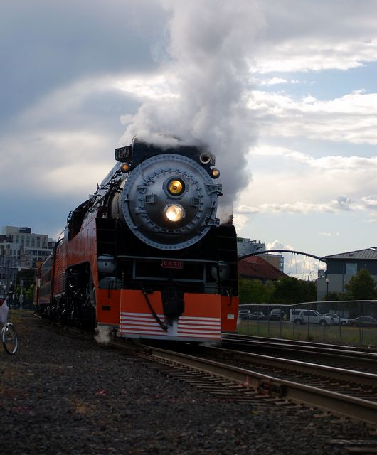 4449 leaves Portland Union Station for Brooklyn Roundhouse