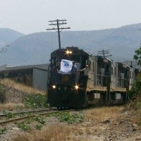 Our club banner on the lead loco