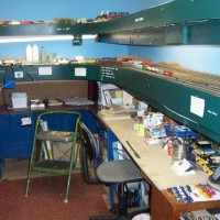 Work areas in the Train Room, work bench