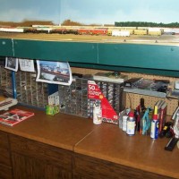 Work areas in the Train Room, cabinets and counter