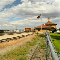 Helena depot: coal loads, and SD70ACe helpers await crews