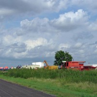 Farm implements parked on ROW