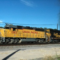UP GP40-2 #1363 and a patched DRGW GP40-2 switching at Pueblo, CO