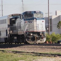 Saturday mornng AMTRAK leaving Norman OK for Texas-Dash-8 in the lead