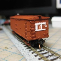 Finishing touches on Virginia & Truckee Hay Boxcar 1011