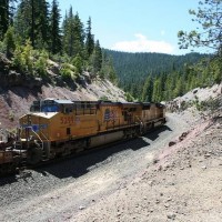 UP 5299 Glides through a cut North of Abenethy, Oregon