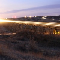 WB manifest freight labors upgrade over Gassman Coulee Trestle