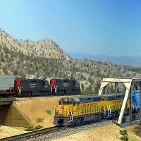 Westbound SP and eastbound UP crossing Humboldt river at Golconda