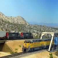 Westbound SP and eastbound UP crossing Humboldt river at Golconda