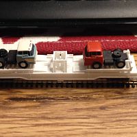 3D printed flat car w two trucks