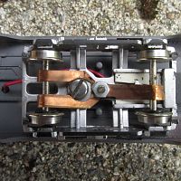 Undercarriage of IHC streamliner.  Homemade electrical pickup wipers