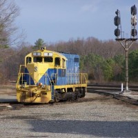One of the former Gauley River Valley engines pulls into the team track at the Buckingham Branch Preidmont Divison HQ in Doswell, VA. January 2007.
