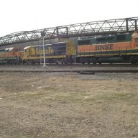 Trains passing the bike path bridge in Savanna IL
