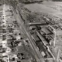 Aerial View of Hillyard, Note the slightly darker addition to the shop building in the middle of the picture