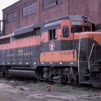 Side view of car shop building, see loco shops in background.