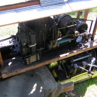 Closer view of 1/8 scale Willamette yarder.  While it would be possible to run this with live steam, the owner prefers the relative ease of using compressed air, hence the compressor below.