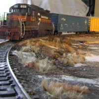 Guilford Rail SD-26 passes the new embankment   H0 scale