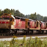 ATSF SD45 2 5806 with two more "Kodachrome" units in Mc Cook Il.