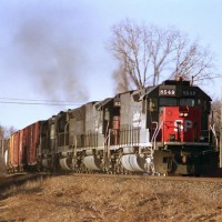 SP SD40T 2 8549 rolls another detour past the house and on to Chicago.