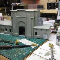 Portal starting to take shape & colour. I airbrushed 2 x base coats of Floquil CN Grey and then sponged on various grey / earth mixed tones of Vallejo paints. Some chalks are beginnning to give me that concrete texture