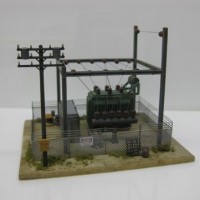 Side view of my little substation that'll sit on the hillside just above the tracks. Not an exact replica of the substation that exists at East Portal but close enough based on the distant pics I had available. I used parts of an old Model Power kit but the GMM chainlink fence really makes the scene complete