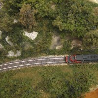 Kato SD40-2 mid Canadian National #6256 posing for the camera. Bird view of the scene