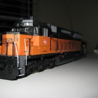MILW 8 with the anti-climber and handrails updated per Milwaukee Road prototype practices. I have two parts left to put on the 8. 1)Correct MU stand. 2)Correct coupler lift bars. Once those are on, I think I have it pretty close to the Milwaukee prototype.