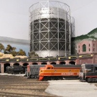 Pacific Gas & Electric's natural gas holder behind SP's Mission Bay Roundhouse