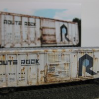 A new FVM Rock Island boxcar that I just got done weathering as close as I could to the proto pic I had