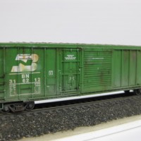 Athearn BN 50ft Combo Boxcar - I replaced the Accumate trucks with MT / sliced off the stirrups & replaced with BLMA and then tried a few new weathering techniques. Just needs a closer to scale brakewheel.....