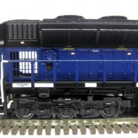 Kato SD70ACe MRL 4300.  Used Model Masters acryl "Blue Angel Blue". Used Trainworx SD70ACe/M-2 detail set and BLMA grab irons.  Moved Headlight to the nose, shaved off number board backing to make more correct, removed smaller GPS dome and lowered rear headlight.  Rear of underframe was milled to make rear grills see-through.