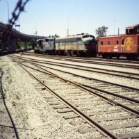Western Pacific GP7 #713 & F7 #918 sit in Oakland, Ca. before restoration.