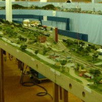A photo of the club's traveling layout undergoing updating.