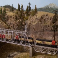 Oregon Western Lines crossing the river on the formerly HO modules now converted to N scale.