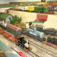 Our indoor g-scale, bottom deck has a yard attached to the inner loop, also note the live steam Ruby on the outerloop.