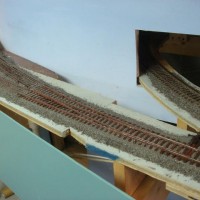 Finished switch inlay, we had to remove a section of ballasted track to put the switch in for the new short-line.
