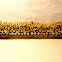 Athearn TTX 60' Bulhead Flatcar, loaded with real wood and weathered.