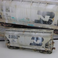 BN 2bay Hopper weathered to match prototype photo 
MT #905 Z scale couplers body mounted