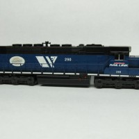 MRL 290, SDP40-2XR ( SDP40 ).  Made with Kato SD40 on SD45 sill.  The rear end was made with styrene, BLMA doors and grabs and a detail Associates headlight.  The walkway behind the cab was modified with styrene (LOTS of styrene!), BLMA tread plate and GMM brass handrails.  Other details: BLMA 5 chime on a custom bracket and BLMA sun shades and wind deflectors/ mirrors.  The engine was modeled for a 2007 time frame, the centennial logo is faded and by this time it recieved the larger white sill stripes.