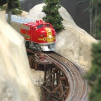 Santa Fe #300, leading the El Capitan, preparing to cross bridge