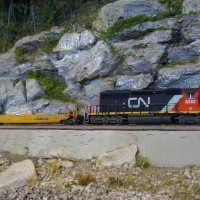 Heavily reworked N SCALEKITS Maxi III 40 ft cutdown/rebuilds behind CN/IC SD40-3. More photos and details on Freight Car and Intermodal Detailers Group.